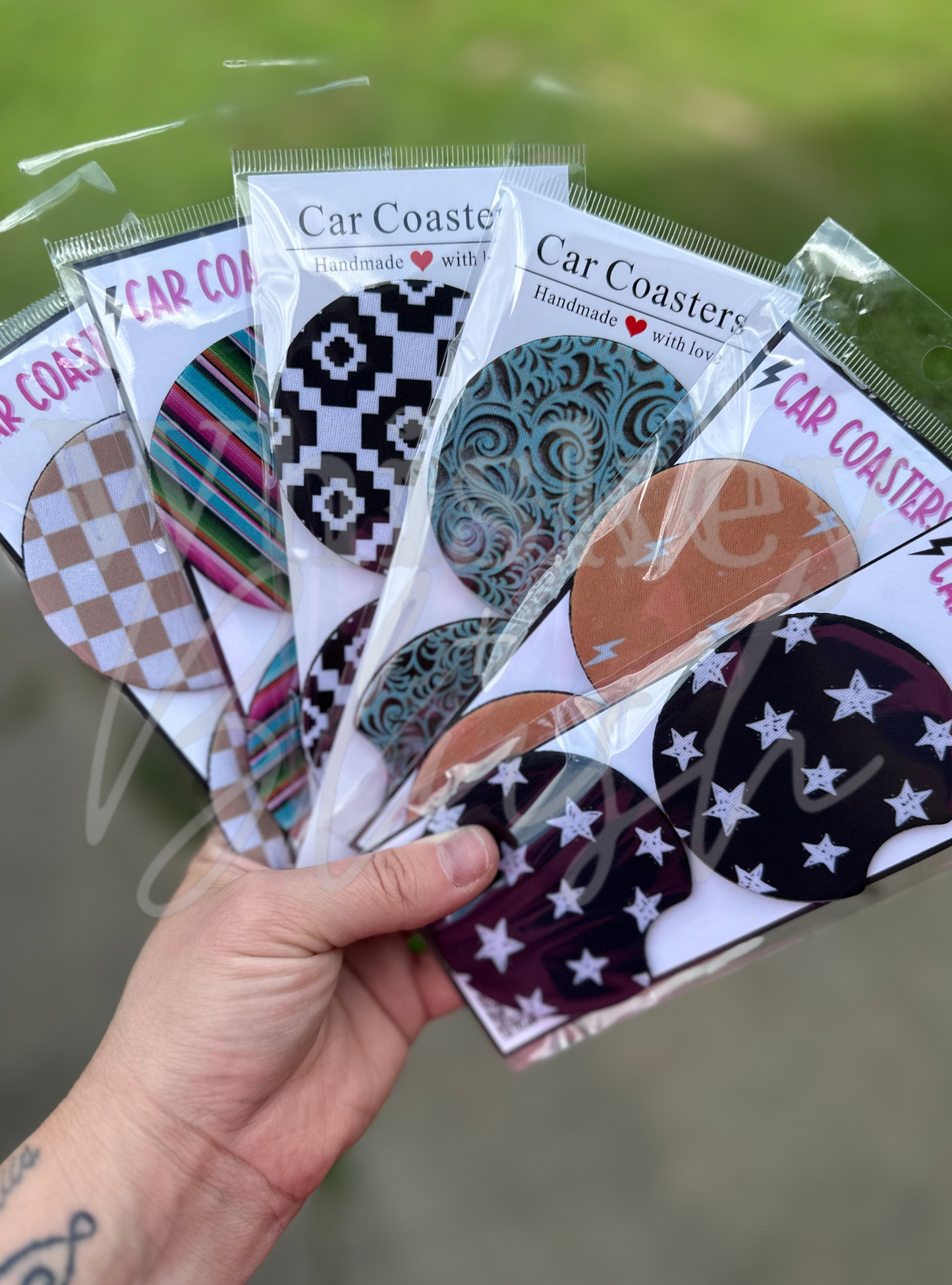 Punchy car coasters